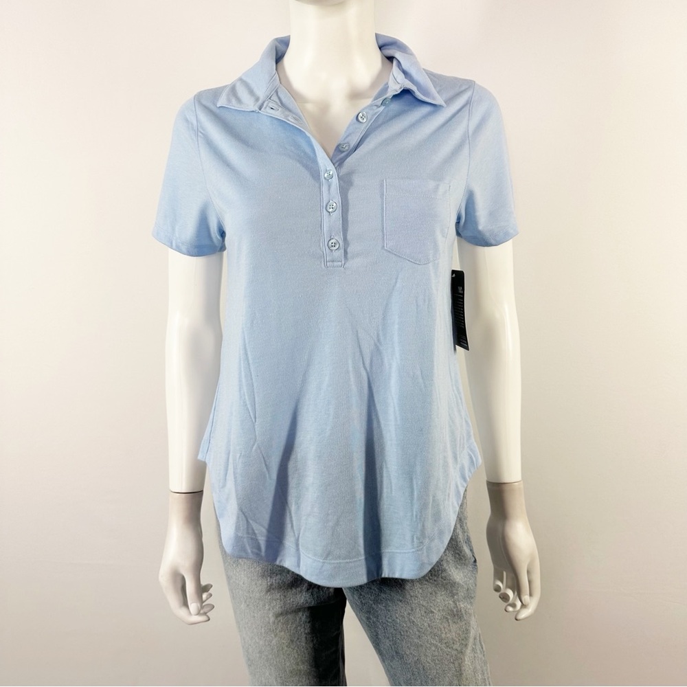 Haus Of Grey Matte Grey Light Blue Collared Polo T-Shirt Top Size S Golf NEW